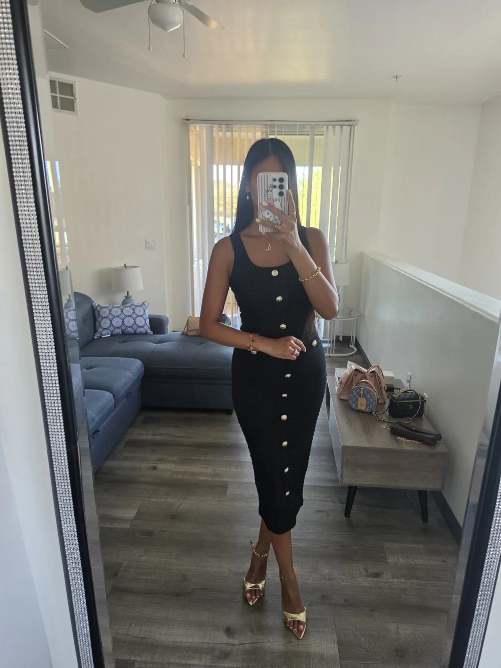 Classic Black Button-Front Midi Dress - Picture 7 of 17
